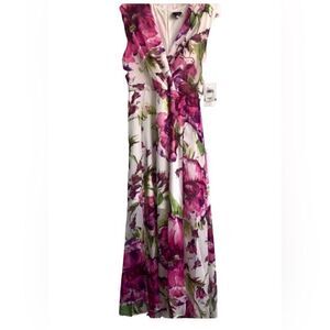 NWT MAISON TARA Ivory Pink Floral Sleeveless Maxi Chiffon Dress Size: 16